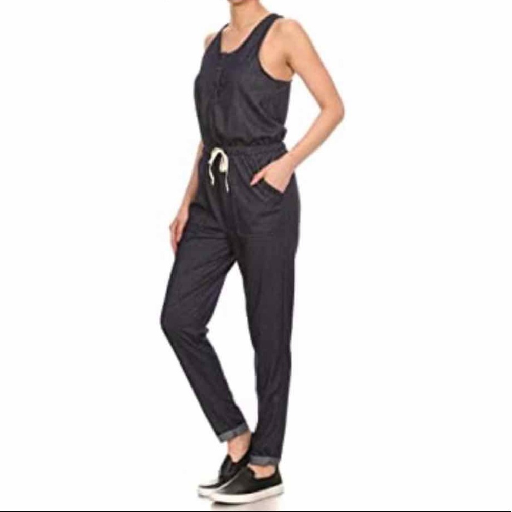 Shosho | Denim Cuffed Hem Lose Fit Jumpsuit